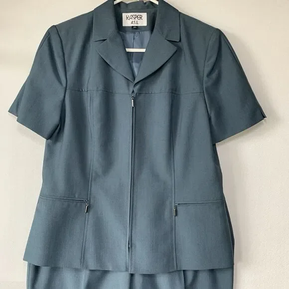 Kasper ASL 2 Piece Pants Suite 12 Short Sleeve Lined Office Career Corp Vintage - Picture 13 of 16